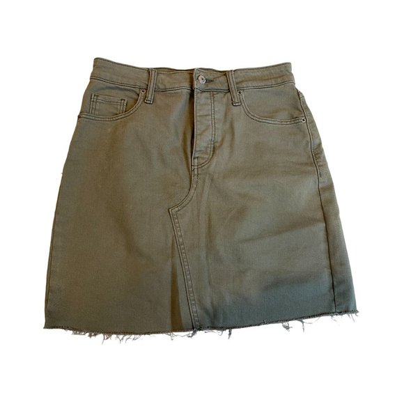 Old Navy Women's Denim Mini Skirt Stretch Flat Front Lightweight Green Size 2 - Picture 1 of 7